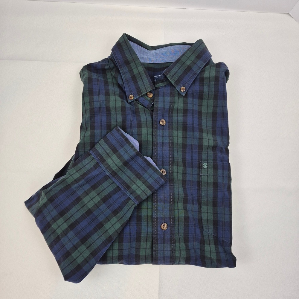 Izod Men's XL Black Watch Plaid Shirt 100% Cotton Button Down‎ Holiday Preppy